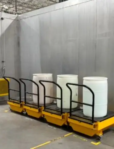 containent carts in use with barrels