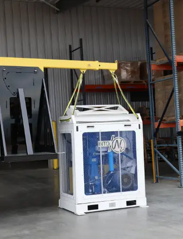 forklift crane in use lifting a container